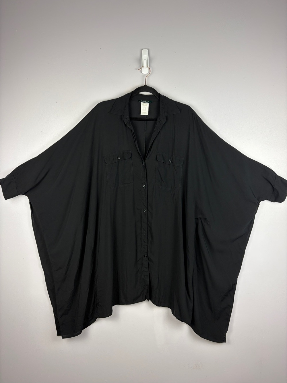 Lauren Ralph Lauren Black Oversized Batwing Dolman Shirt L/XL FLAW - Picture 2 of 16